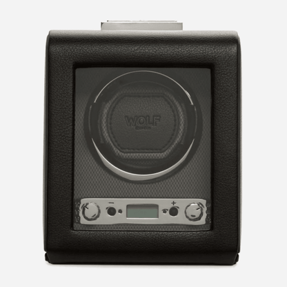 Wolf 1834 Viceroy watch winder voor 1 horloge in zwart vegan leder met glazen cover