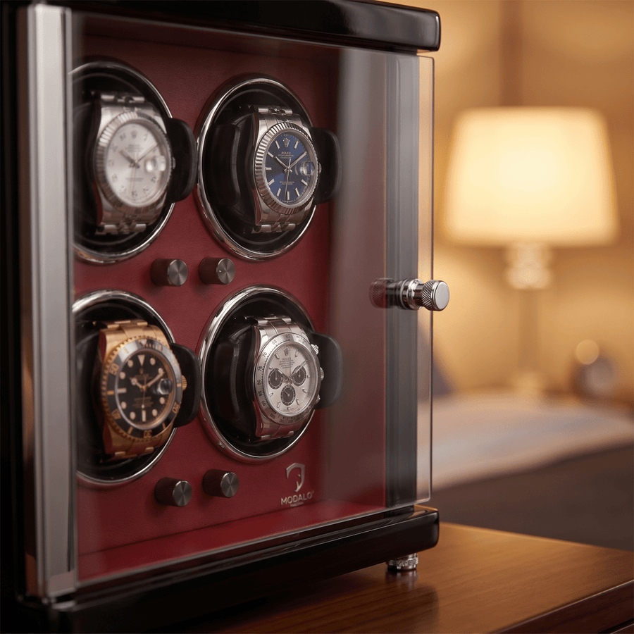 Modalo AMBIENTE 4 watch winder Bordeaux rood detail
