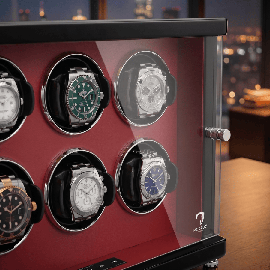 Modalo AMBIENTE 6 watch winder Bordeaux rood detail