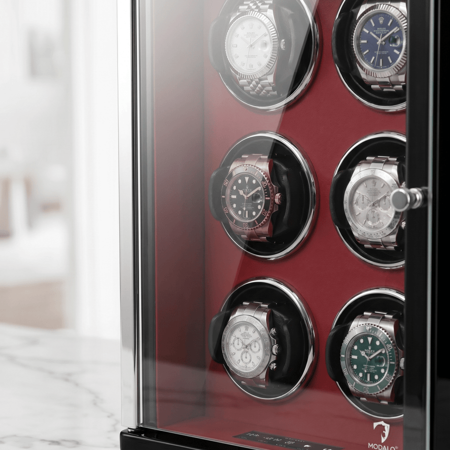 Modalo AMBIENTE Vertical 6 watch winder Bordeaux rood detail