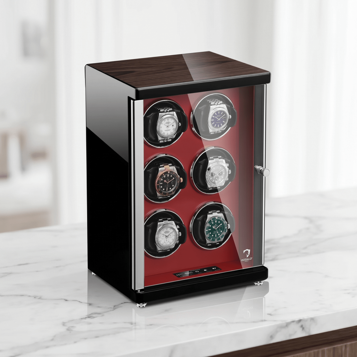 Modalo AMBIENTE Vertical 6 watch winder Bordeaux rood lifestyle