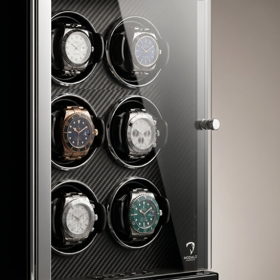 Modalo AMBIENTE Vertical 6 watch winder Carbon detail