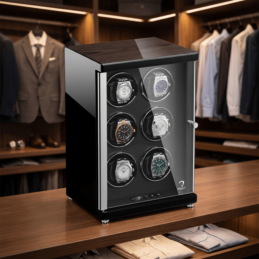 Modalo AMBIENTE Vertical 6 watch winder Makassar hout lifestyle