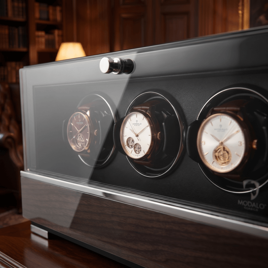 Modalo CLASICO 3 watch winder Makassar hout detail