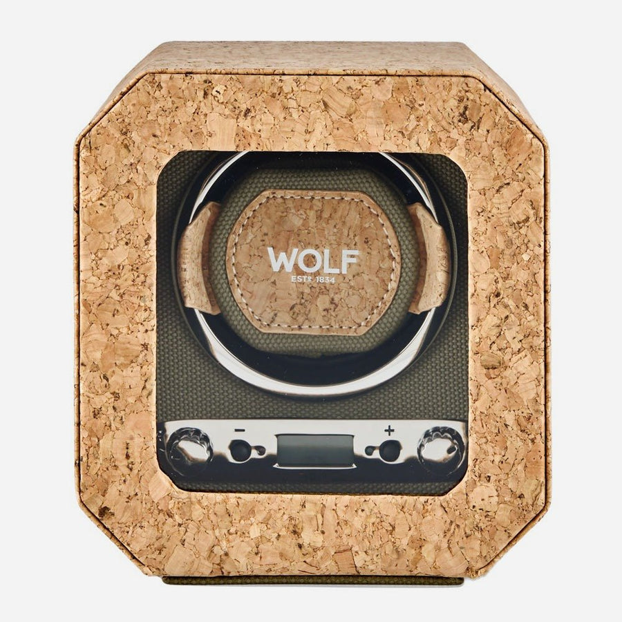 Wolf 1834 Cortica watch winder 1 horloge gesloten, vooraanzicht met bedieningspaneel