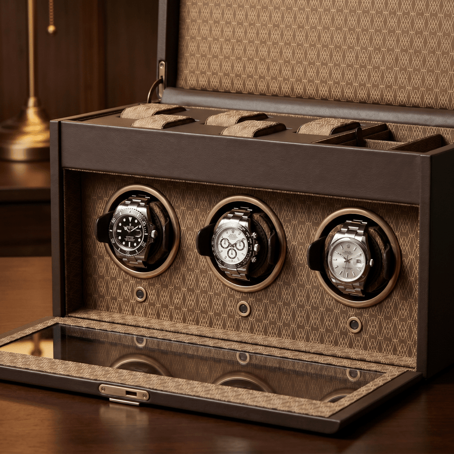 Wolf 1834 Earth watch winder voor 3 horloges in coffee