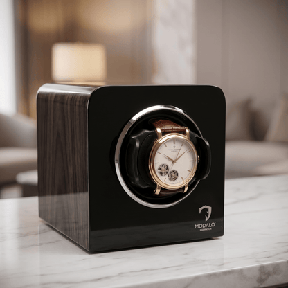 Modalo INSPIRATION premium 1 watch winder Makassar hout detail
