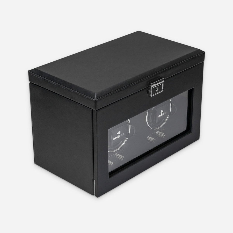 Watch winder Luxora voor 2 horloges van Windrose 1967 in Zwart / Zilver, gesloten, schuin van voren