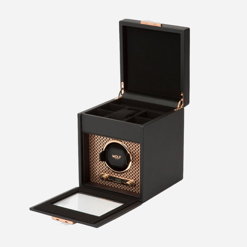 Watch winder met lade Axis 1 horloge Wolf 1834 - Horlogerieshop.nl