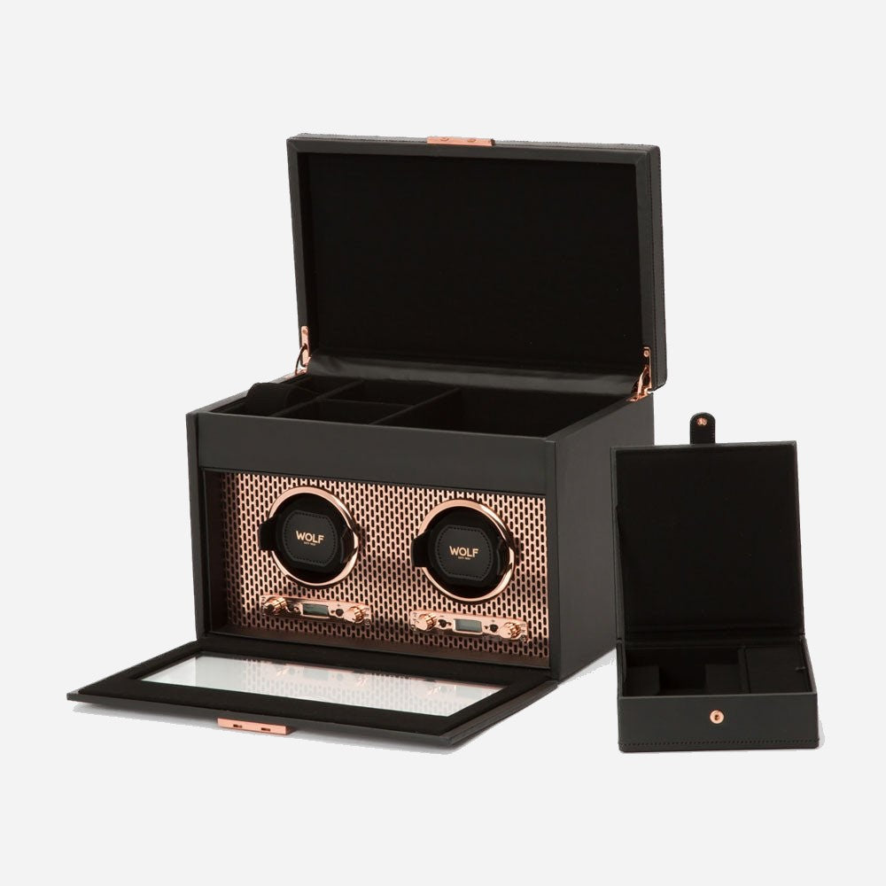 Watch winder met lade Axis 2 horloges Wolf 1834 - Horlogerieshop.nl