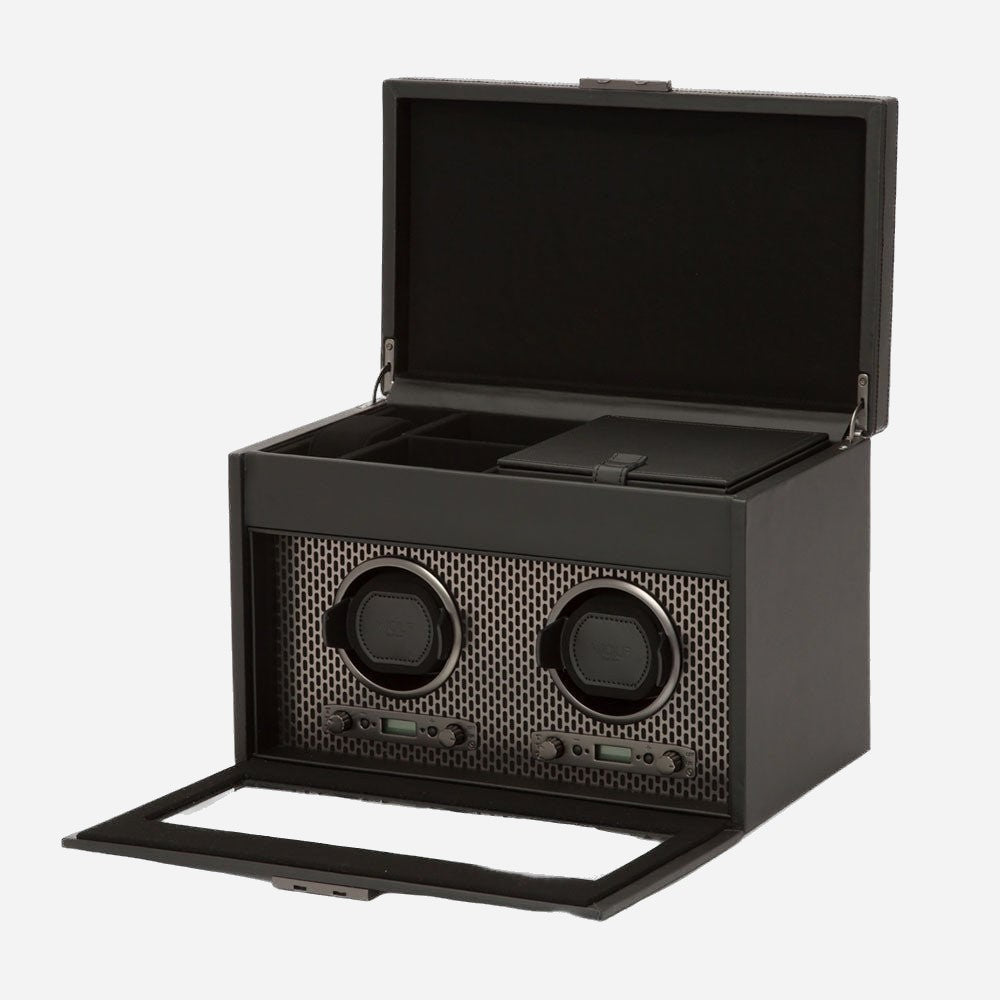 Watch winder met lade Axis 2 horloges Wolf 1834 - Horlogerieshop.nl