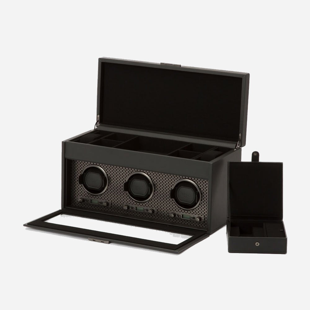 Watch winder met lade Axis 3 horloges Wolf 1834 - Horlogerieshop.nl