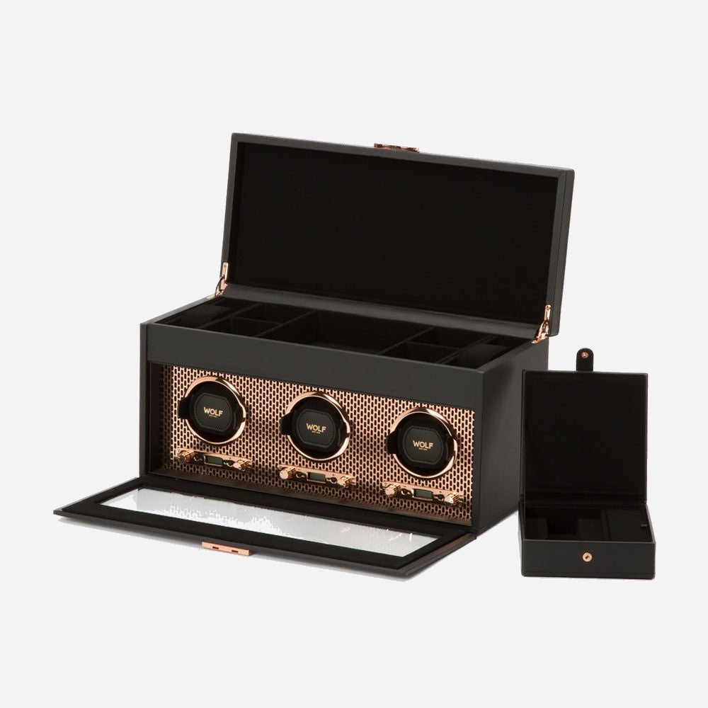 Watch winder met lade Axis 3 horloges Wolf 1834 - Horlogerieshop.nl