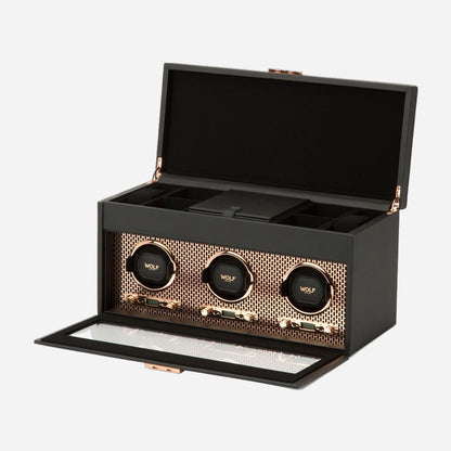 Watch winder met lade Axis 3 horloges Wolf 1834 - Horlogerieshop.nl