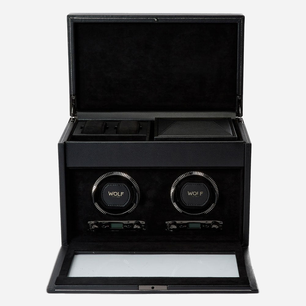 Watch winder met lade British Racing 2 horloges Wolf 1834 - Horlogerieshop.nl