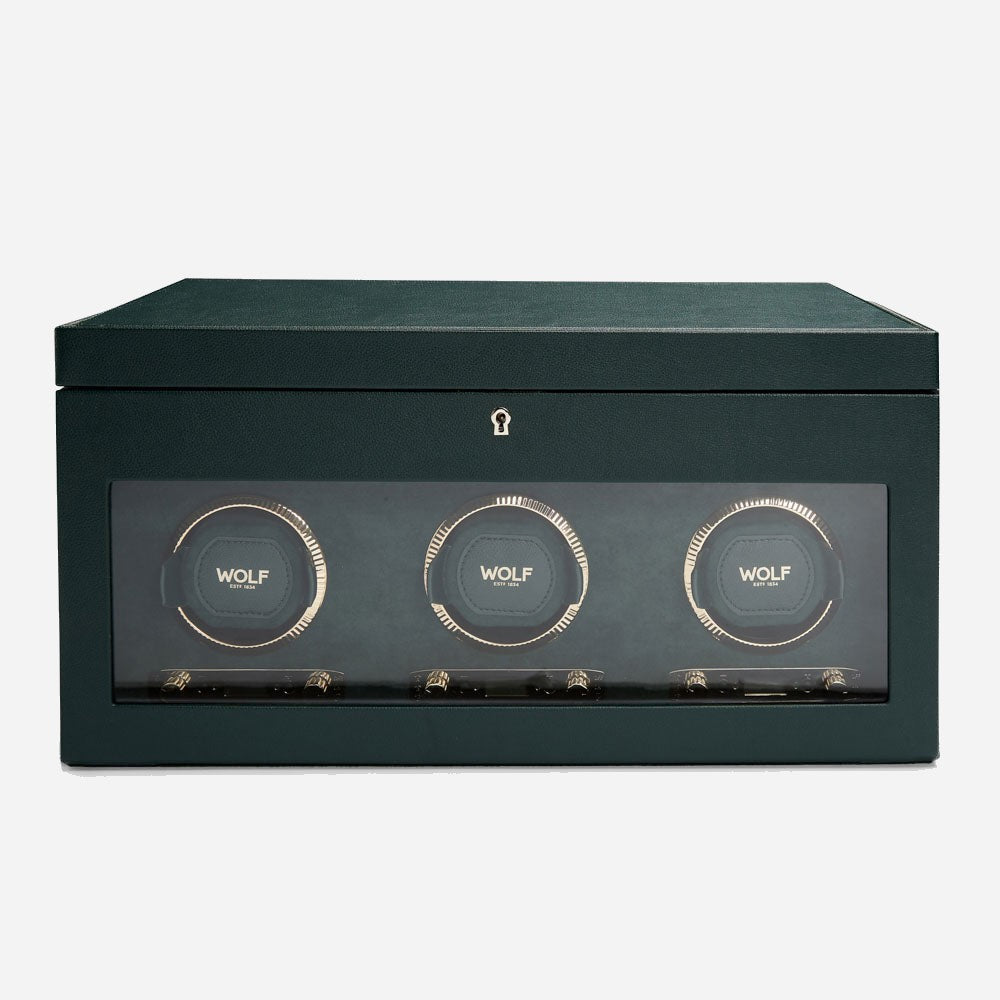 Watch winder met lade British Racing 3 horloges Wolf 1834 - Horlogerieshop.nl