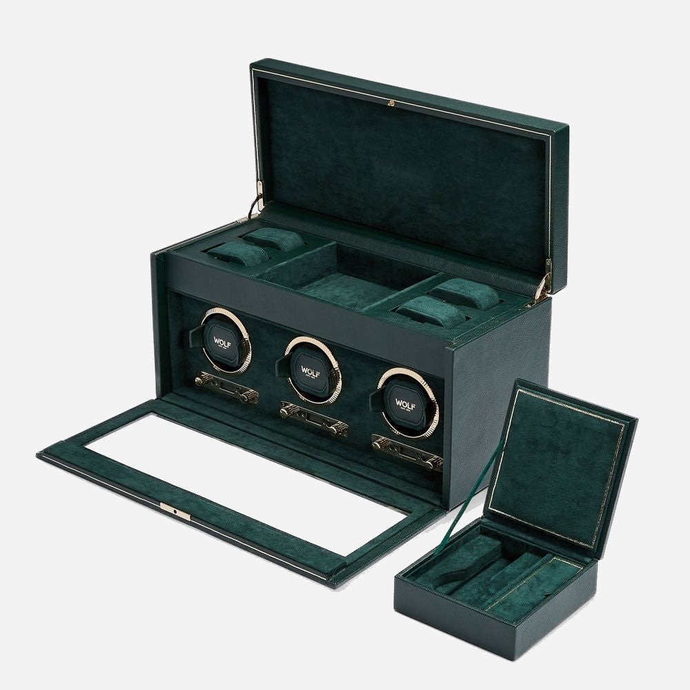 Watch winder met lade British Racing 3 horloges Wolf 1834 - Horlogerieshop.nl