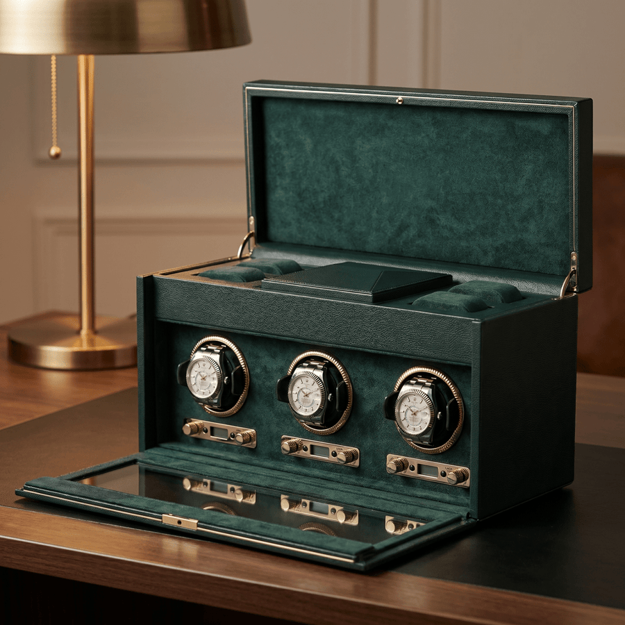 Watch winder met lade British Racing 3 horloges Wolf 1834