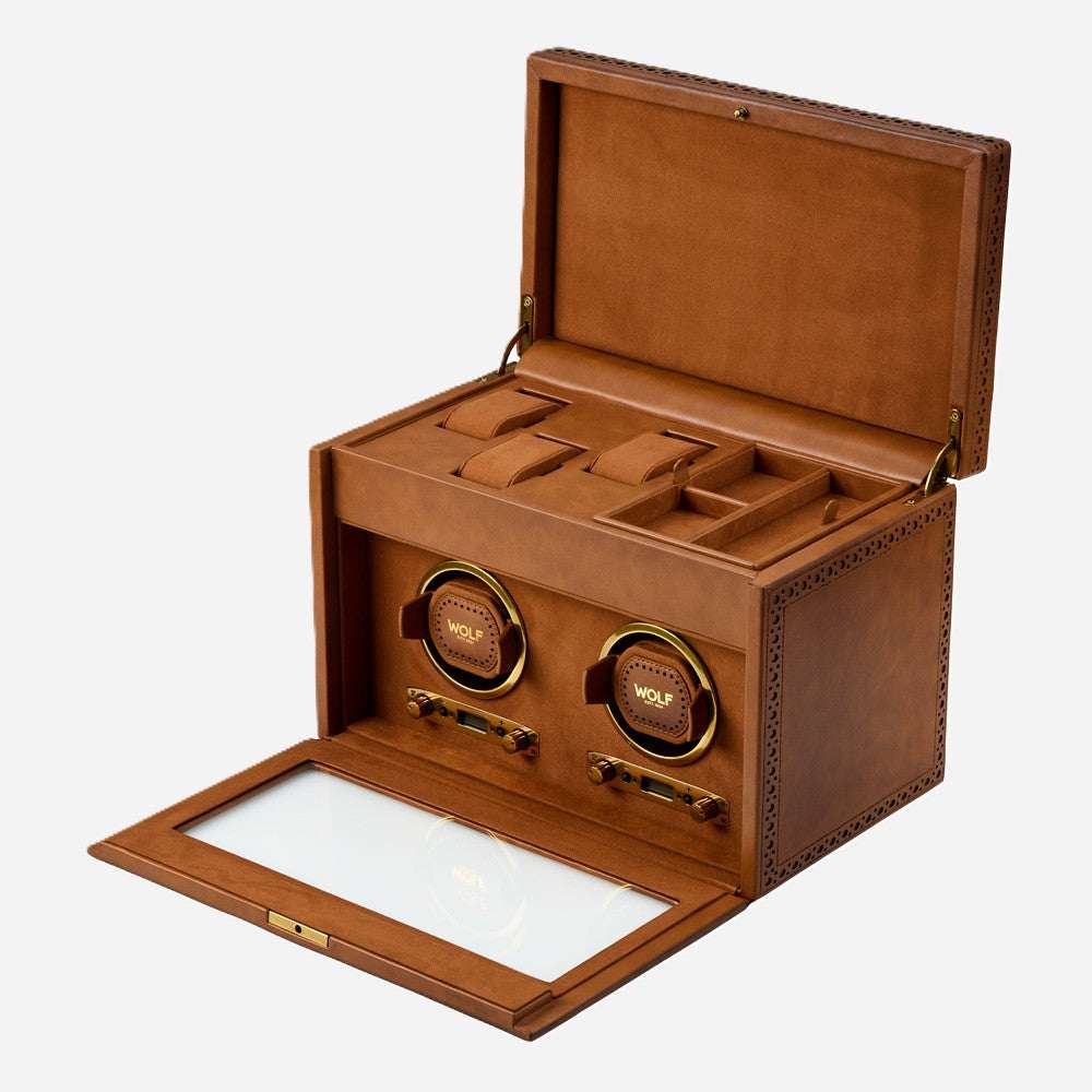 Watch winder met lade Brogue 2 Horloges Wolf 1834 - Horlogerieshop.nl