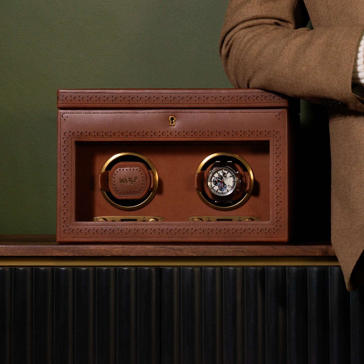Watch winder met lade Brogue 2 Horloges Wolf 1834 - Horlogerieshop.nl