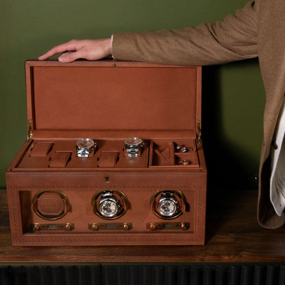 Watch winder met lade Brogue 3 Horloges Wolf 1834 - Horlogerieshop.nl