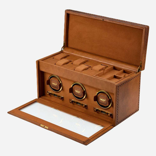 Watch winder met lade Brogue 3 Horloges Wolf 1834 - Horlogerieshop.nl
