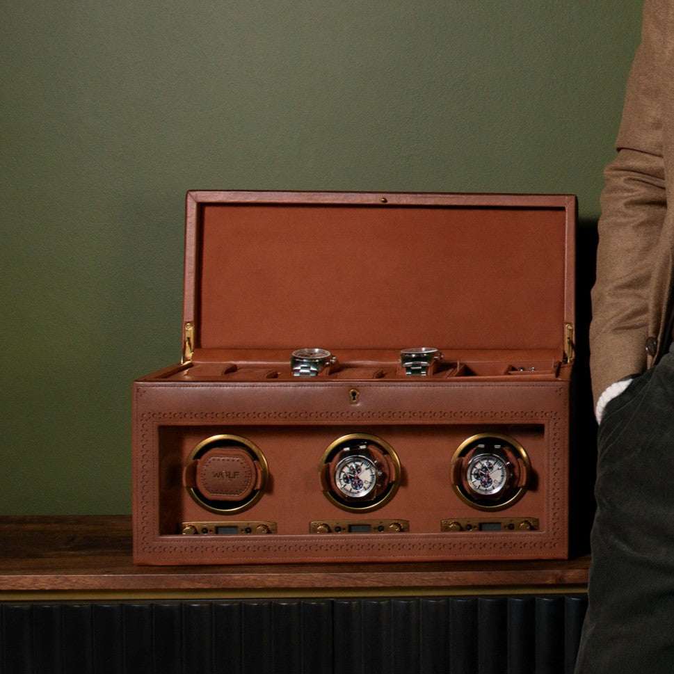 Watch winder met lade Brogue 3 Horloges Wolf 1834 - Horlogerieshop.nl